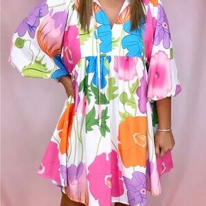 entro Multicolor Floral V-Neck Summer Dress - White Base